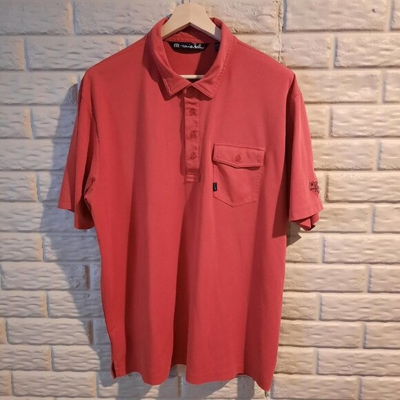 Travis Mathew Polo Shirt Mens XXL Red Golf Short Sleeve Stretch Pima‎ Wild Rock - Picture 1 of 9